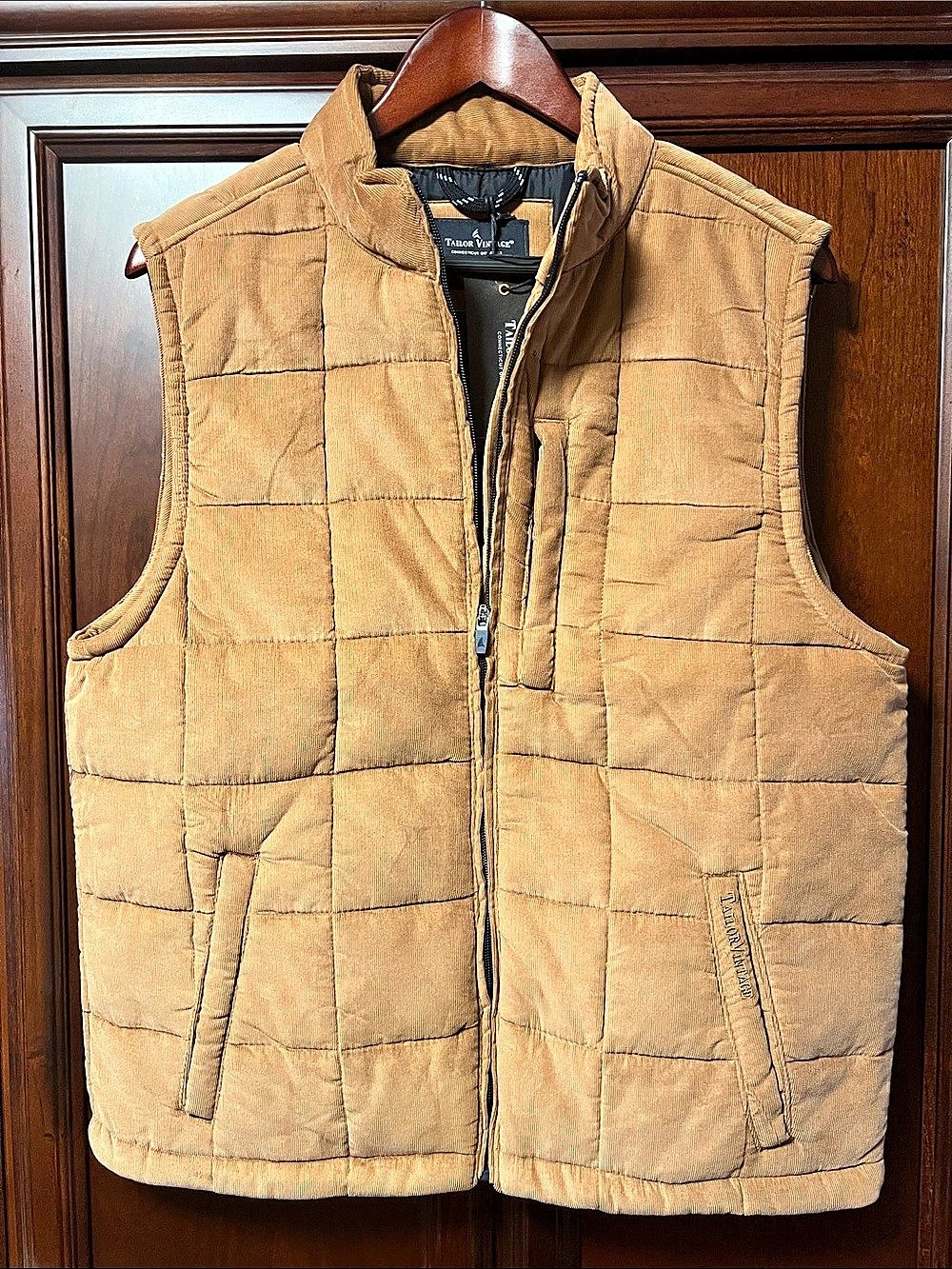 Brand New Tailor Vintage Fine Wale Cotton Corduroy Quilted Camel colored Vest!